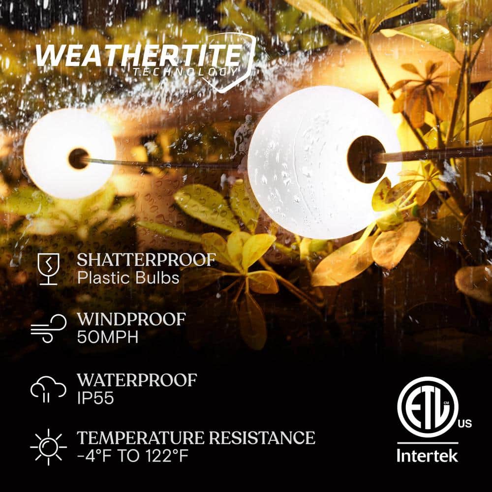 Warm White LED Globe Outdoor String Lights, 30 ft