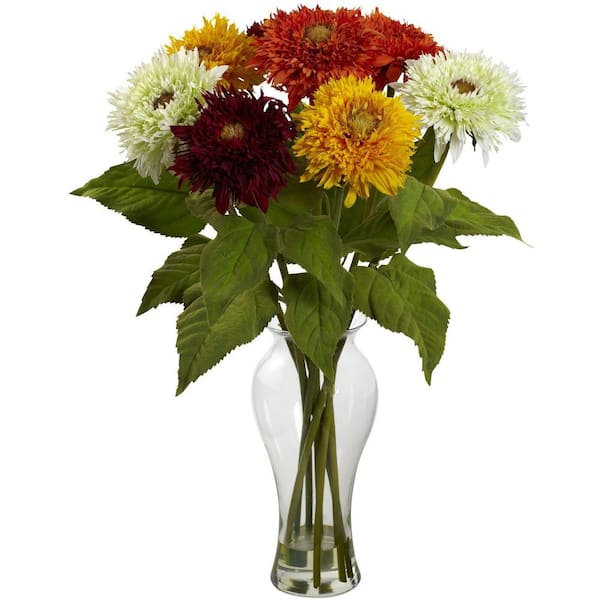Nearly Natural Sunflower Artificial Arrangement with Vase