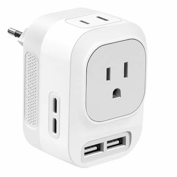 220-Volt to 110-Volt Power Adaptor Combo, Voltage Converter US to Europe with 2 USB A and 2 USB C Ports Fast Charging