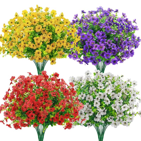 Unbranded 13.8 in. Multi-Colored Outdoor Artificial Daisy Flower, 12 Bundles Fake Flowers Plants for Home Porch Garden Decor