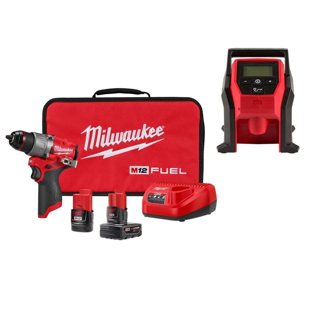 M12 FUEL 12V Lithium-Ion Brushless Cordless 1/2 in. Hammer Drill Kit with 4.0 Ah and 2.0 Ah Battery, Case, & Inflator price history on PriceWatchPro