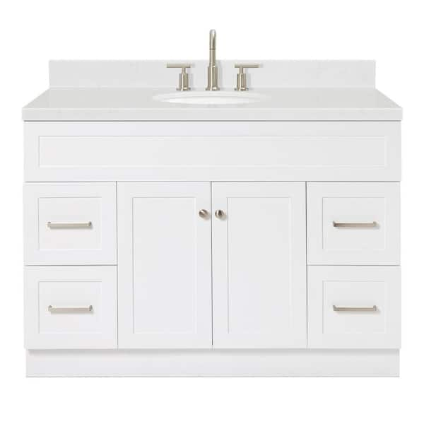 Hamlet 48.25 in. W x 22 in. D x 36 in. H Single Sink Freestanding Bath Vanity in White with Carrara White Quartz Top