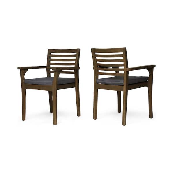 Judson Grey Stationary Wood Outdoor Patio Dining Chair with Dark Gray Cushions (2-Pack)