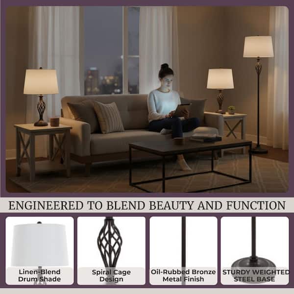 Lavish Home 60 in. Black Spiral Lamp Set (3-Piece) M100003 - The