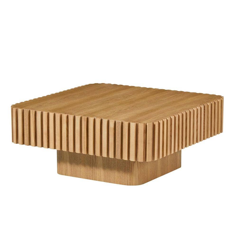 Tenleaf 35.43 in. Natural Brown Wood Square Outdoor Coffee Table