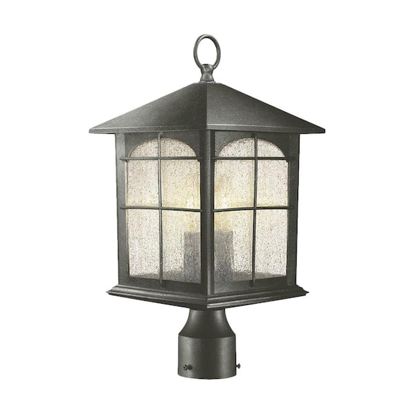 Home Decorators Collection Brimfield 3-Light Aged Iron Steel Line Voltage Outdoor Weather Resistant Post Light with No Bulb Included