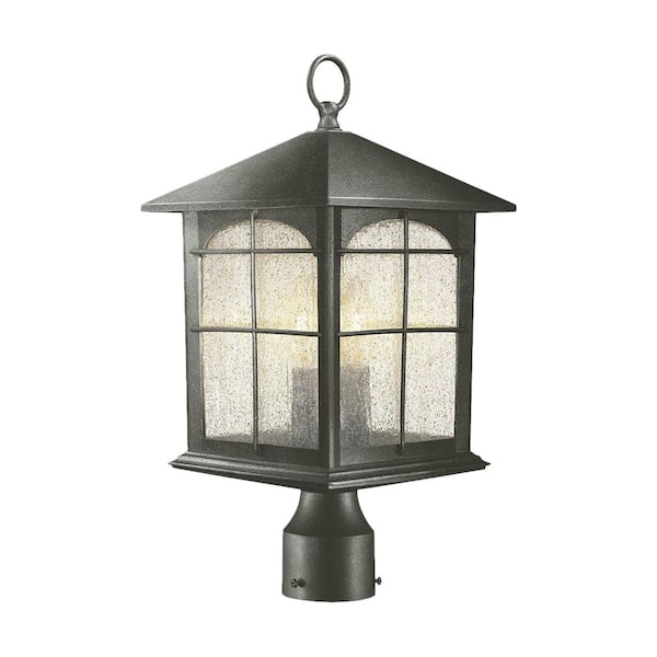 Brimfield 3-Light Aged Iron Steel Line Voltage Outdoor Weather Resistant Post Light with No Bulb Included