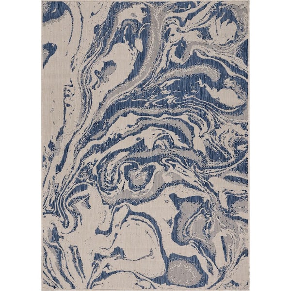 White/Blue 2 ft. x 3 ft. Naira Abstract Oasis Polypropylene Indoor/Outdoor Area Rug