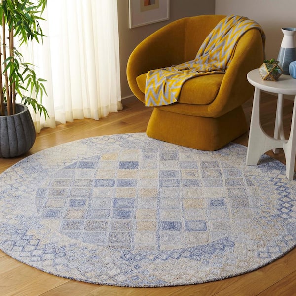 Abstract Blue/Gray 6 ft. x 6 ft. Geometric Diamond Round Area Rug
