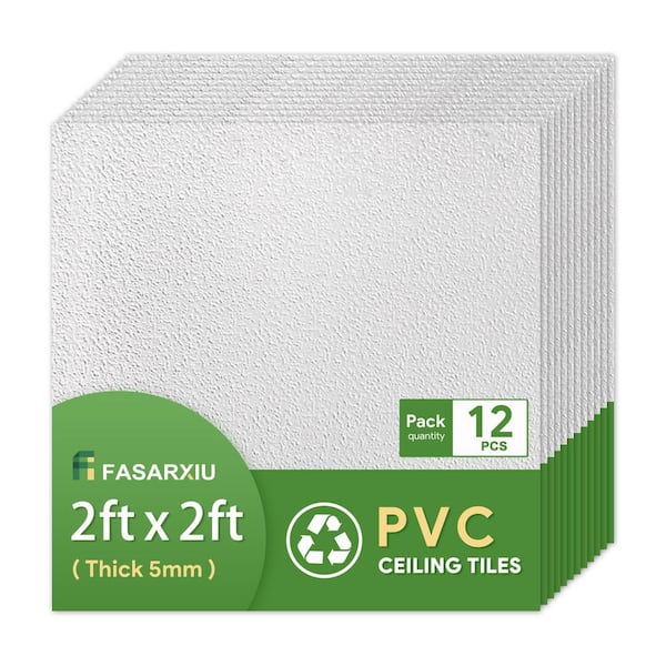 White 2 ft. x 2 ft. Decorative Textured Waterproof Washable and Fire-Rated PVC Ceiling Tile 48(sq. ft. / case)12 Tiles