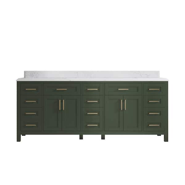 Willow Collections Cambridge 84 in. W x 22 in. D x 36 in. H Double Sink Bath Vanity in Pewter Green with Cove Edge Empira Quartz Top