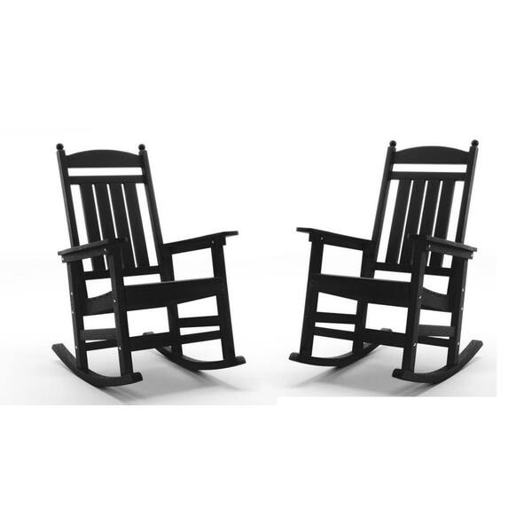 Lue Bona Oscar Classic Black Recycled Plastic Ply Weather Resistant Adirondack Porch Rocker 4894