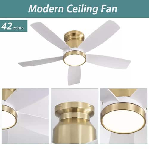 42 in. Indoor Gold Ceiling Fan with Light, Dimmable, Quiet Reversible DC Motor, 3 Colors Temperature and Remote Lighting