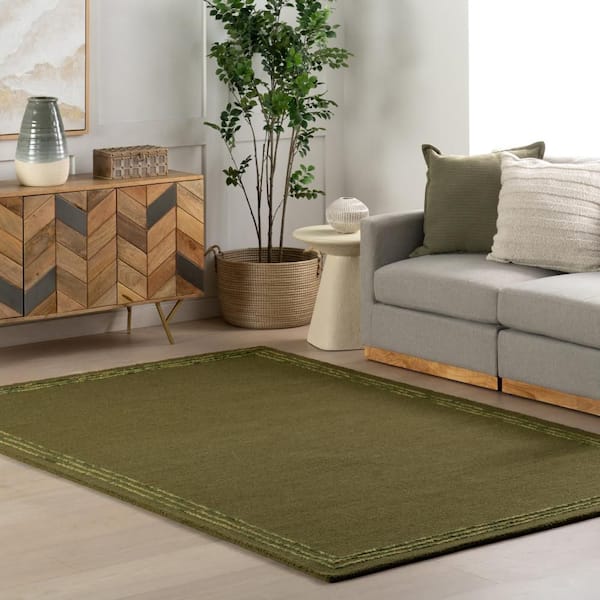 Baina Modern Bordered Green 8 ft. x 10 ft. Indoor Area Rug