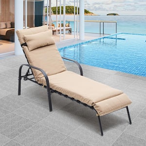 1-Piece Metal Adjustable Outdoor Chaise Lounge with Tan Cushions