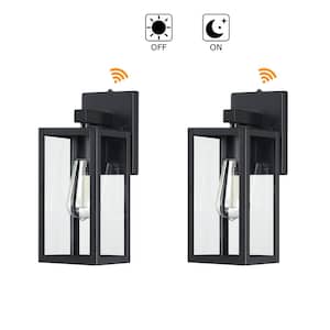 Martin 13 in. 1-Light Matte Black Outdoor Wall Lantern Sconces with Dusk to Dawn (2-Pack)