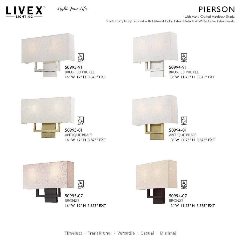 Pierson Antique Brass 2-Light Dimmable Wall Sconce with Oatmeal Shade