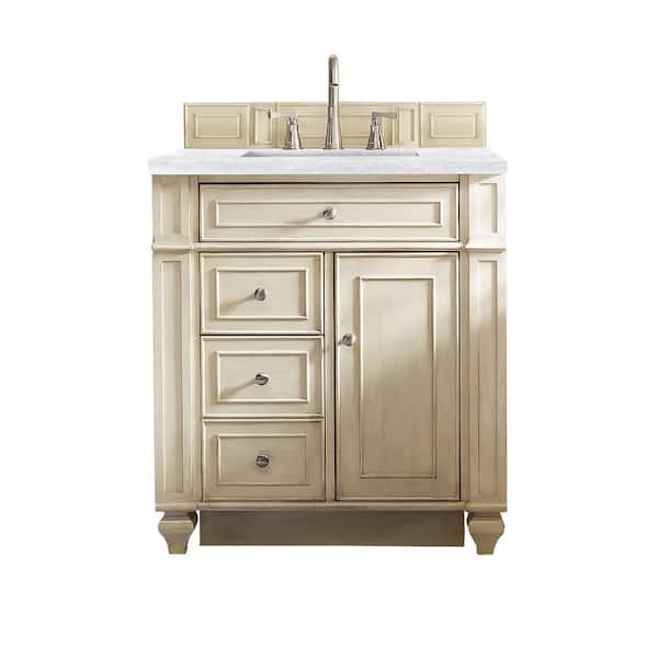 James Martin Vanities Bristol 30 in. W x 23.5 in. D x 34 in. H SingleBath Vanity in Vintage Vanilla with Solid Surface Top in Arctic Fall