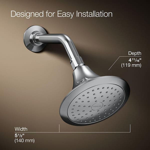 KOHLER Forte Katalyst 1-Spray Pattern 5.5 in. Single Wall Mount Fixed Rain Shower Head in Polished Chrome