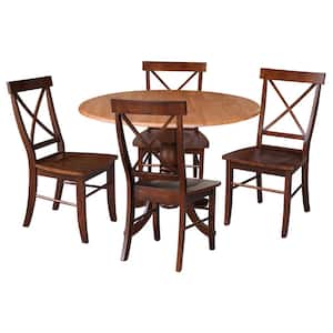 5-Piece 42 in. Cinnamon / Espresso Dual Drop Leaf Solid Wood Table with 4-Side chairs