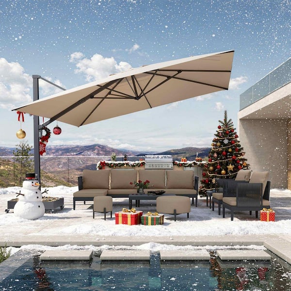 13 ft. Square Patio Umbrella Aluminum Large Cantilever Umbrella for Garden Deck Backyard with Base, Beige