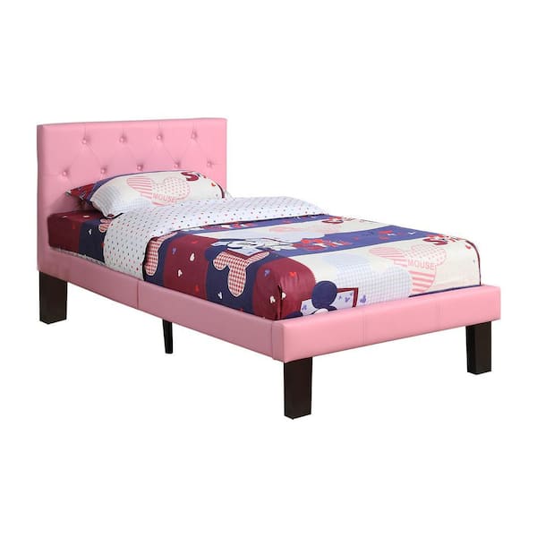 Faux Leather Pink Upholstered Twin Size Bed