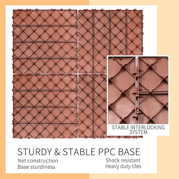 Afoxsos 1 ft. x 1 ft. Mahogany Plastic Interlocking Deck Tiles for Poolside, Backyard, Waterproof, All Weather (44-Pack)