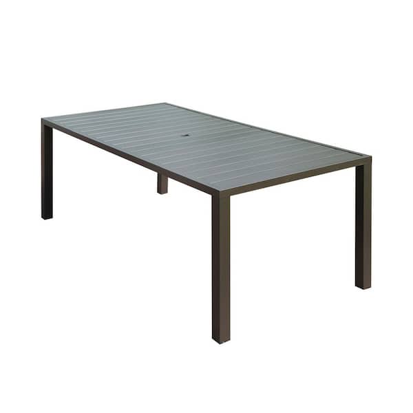 78 in. W Rectangular Metal Outdoor Dining Table with Umbrella Hole