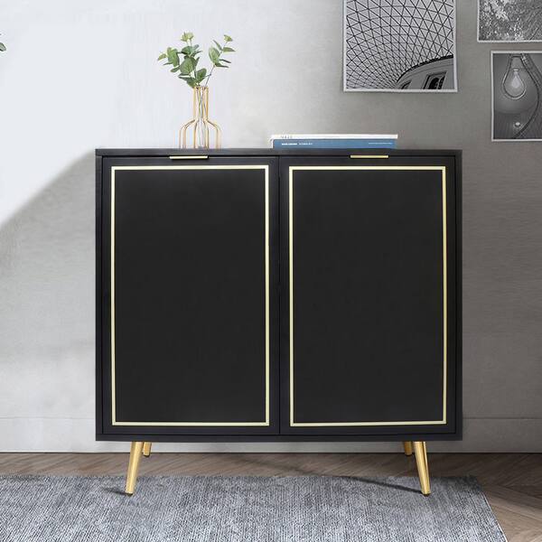 Anmytek Black 2Door with Gold Base Modern Accent for