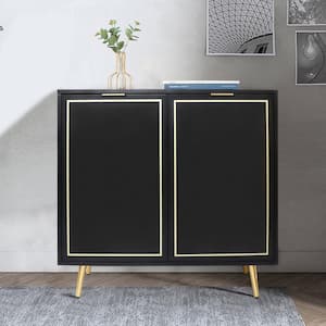 Black 2-Door Cabinet with Gold Base Modern Accent Cabinet for Entryway or Living Room