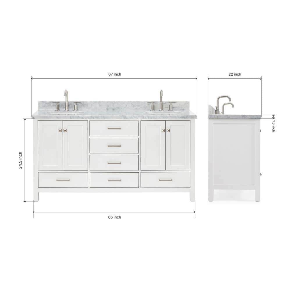 Cambridge 67" White Marble Top Double Basin Freestanding Vanity