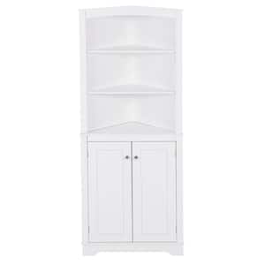 24.40 in. W x 13.00 in. D x 63.80 in. H White Linen Cabinet Storage Corner Cabinet with Adjustable Shelves and Doors