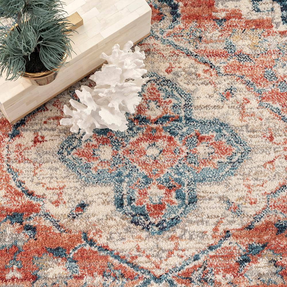 Regal Blue Medallion 4' x 6' Easy-Care Synthetic Area Rug