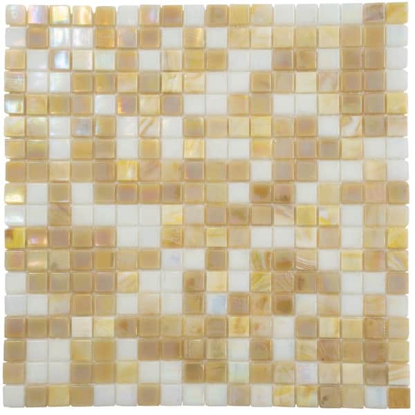 Apollo Tile Mingles 4" x 6" Glossy Yellow Gold and White Glass Mosaic Uniform square Wall and Floor Sample Tile 0.13 sq. ft./1-Pack