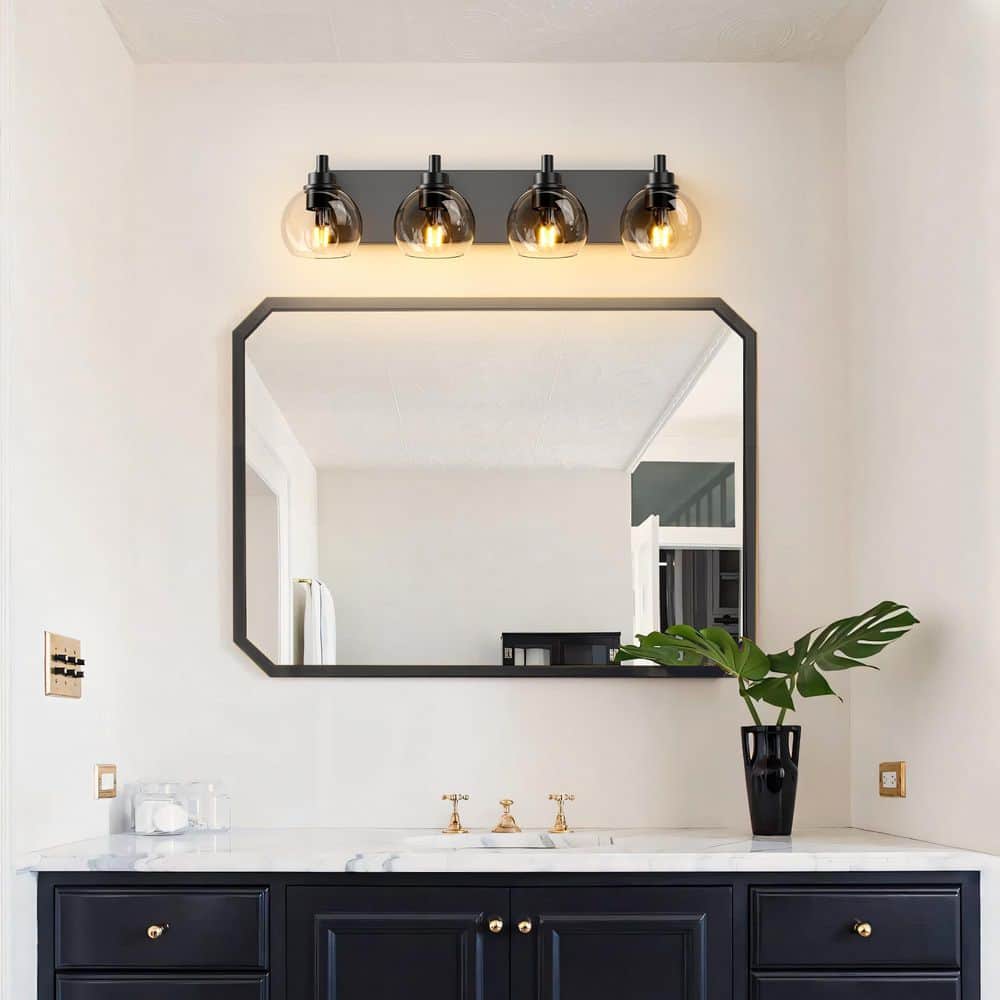 Industrial Bathroom 7.9 in. 4 Light Black Vanity Light, Bathroom Lights Over Mirror with Clear Glass Globe Shade price history on PriceWatchPro