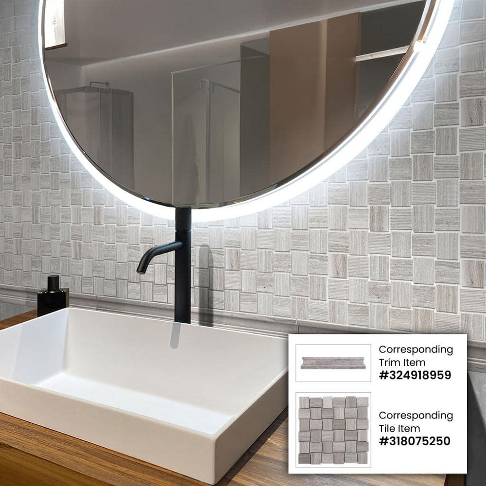 Apollo 12" Gray Polished Marble Chair Rail Tile Trim