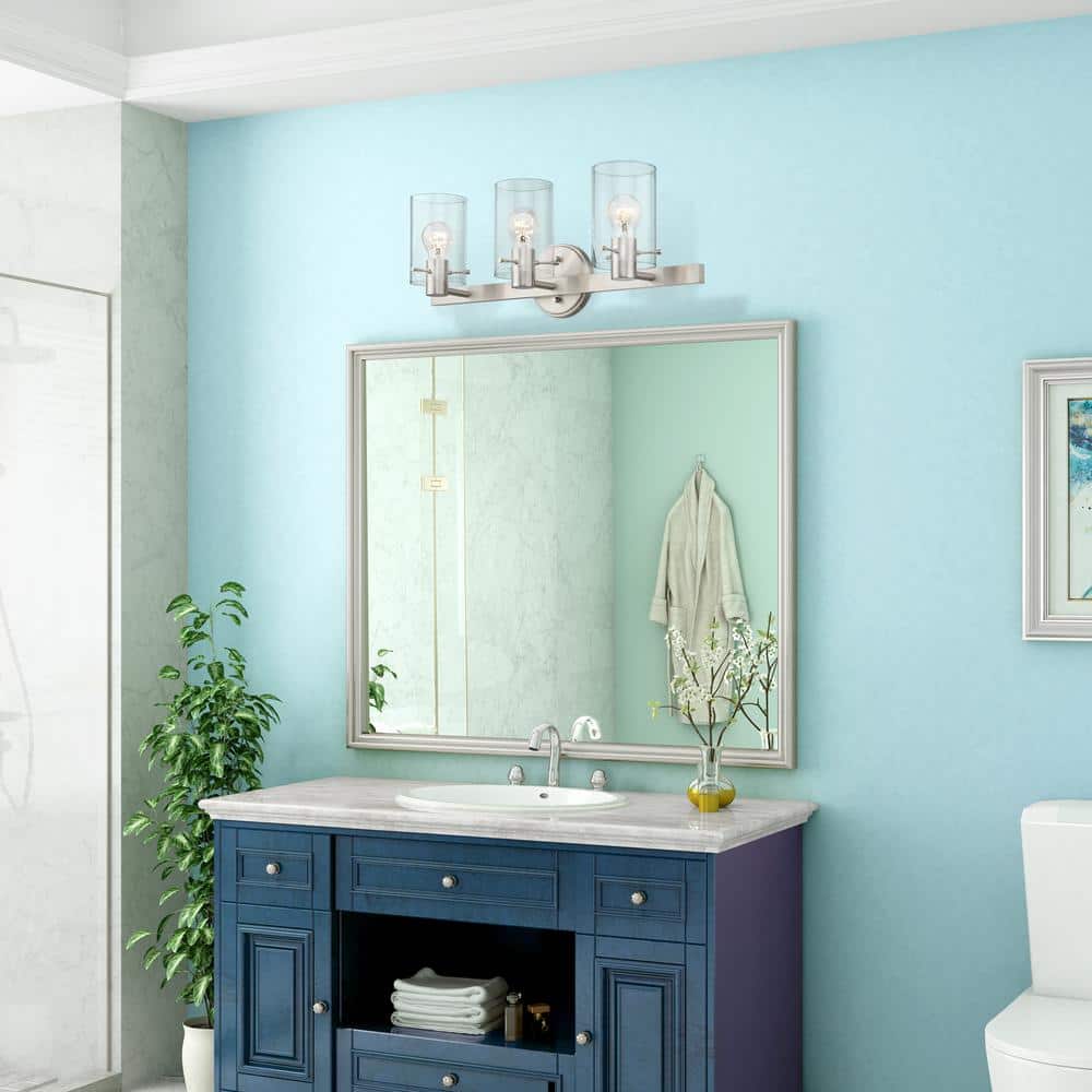 Munich Brushed Nickel 3-Light Vanity with Clear Glass Shades