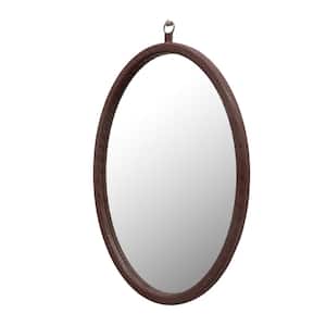 23.62 in. W x 29.92 in. H Mordern Oval PU Covered MDF Framed Wall Decorative Bathroom Vanity Mirror in Brown Woven Grain