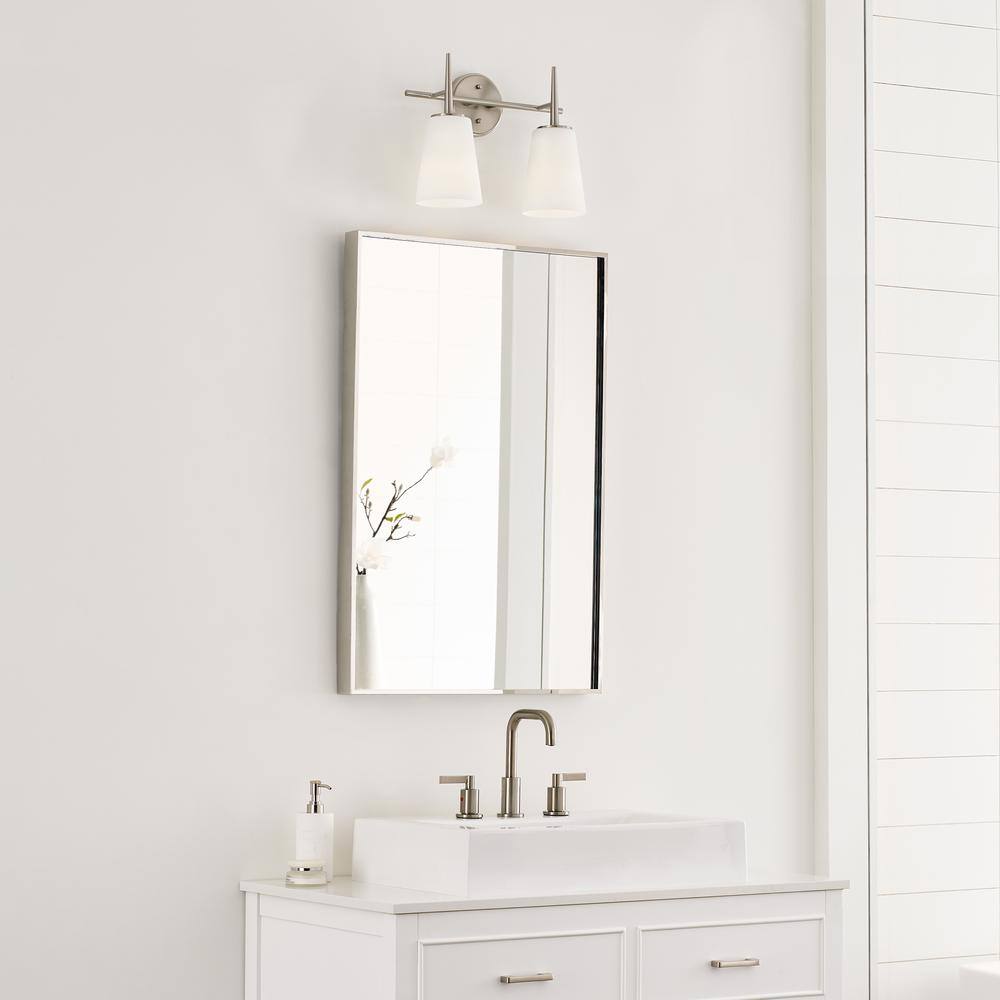 Brushed Nickel 2-Light Vanity with Opal Glass Shades