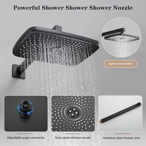 1-Spray Single Handle Hand Shower and Fixed Shower Head Combo Shower Faucet with Rainfall Handheld Shower Kit in Black