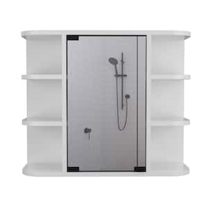 23.62 in. W x 19.68 in. H Rectangular Particle Board White Medicine Cabinet with Mirror and Open Shelves
