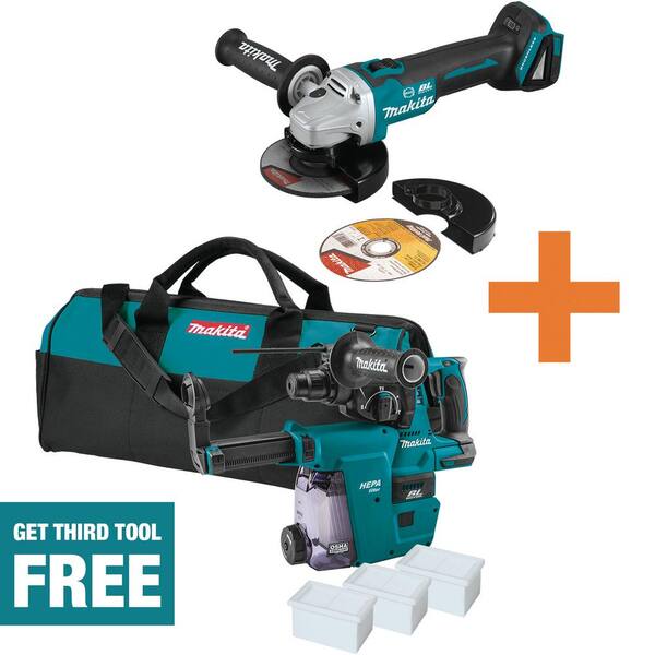 Makita 18V LXT Brushless 4-1/2/5 in. Cut-Off/Angle Grinder and 18V LXT Brushless 1 in. Rotary Hammer, Accepts SDS-Plus