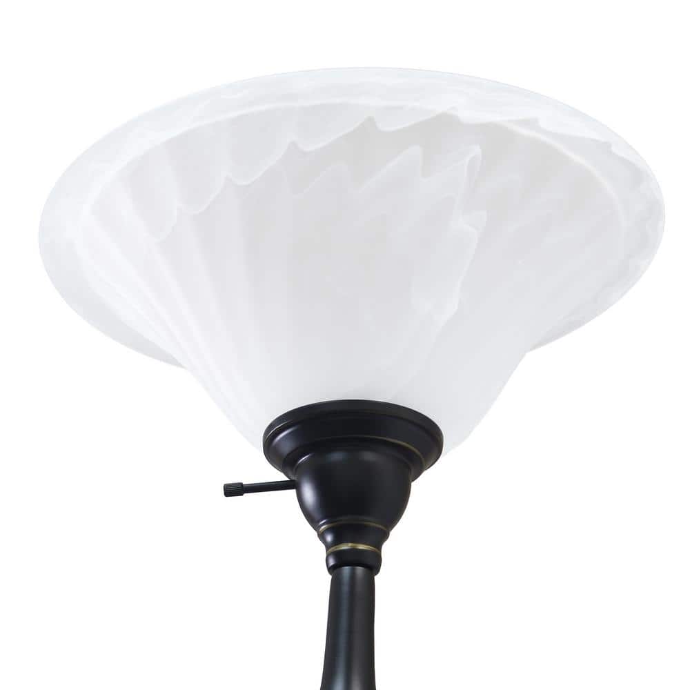 Restoration Bronze Torchiere Floor Lamp with Marble Glass Shades