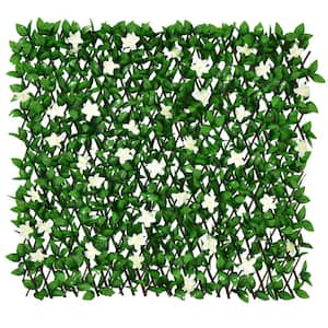 1-Piece 79 in. L x 39 in. W Willow and Polyester Garden Fence with White Flower