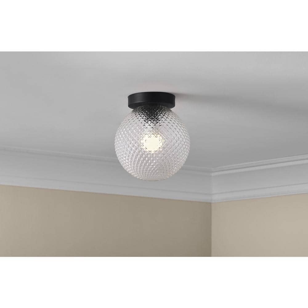 Walsh 8 in. 1-Light Black Flush Mount with Prismatic Glass Shade price history on PriceWatchPro