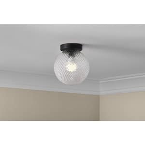 Walsh 8 in. 1-Light Black Flush Mount with Prismatic Glass Shade