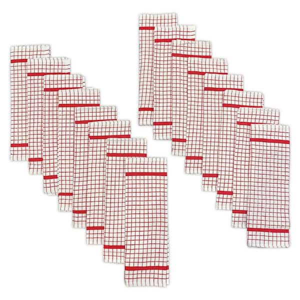 Hampton Red Checkered Cotton Blend Dishcloth Set of 16