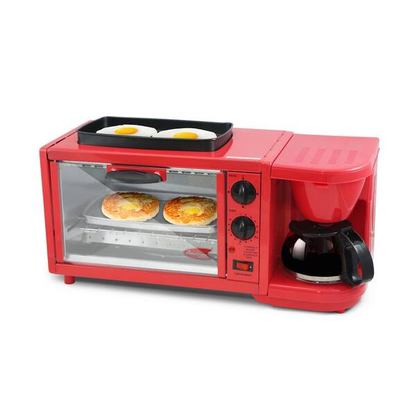 Americana Red 3-in-1 Deluxe Breakfast Station Toaster Oven