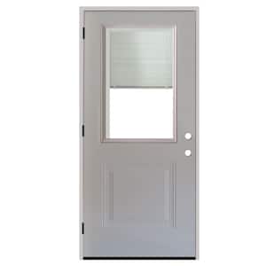 32 in. x 80 in. Element Series 1-Panel 1/2 Lite Mini-Blind White Primed Steel Prehung Front Door