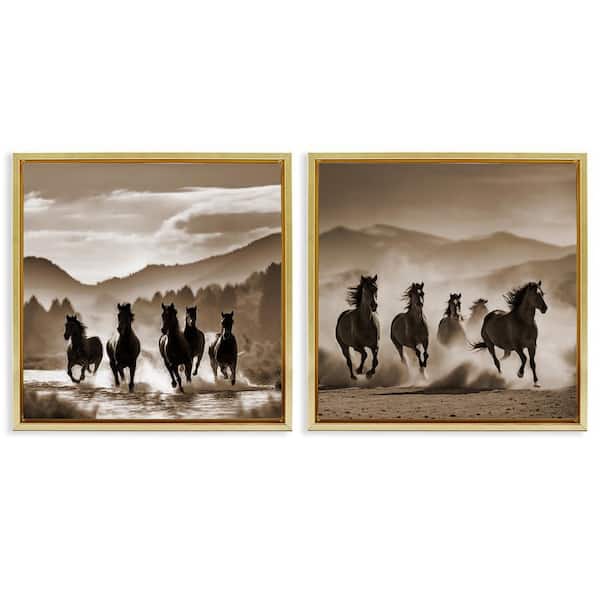 Stupell Industries Running Mountain Stallions by Noah Bay 2 Pieces Gold Floater Frame Nature Graphic Art Print 18 in. x 18 in.